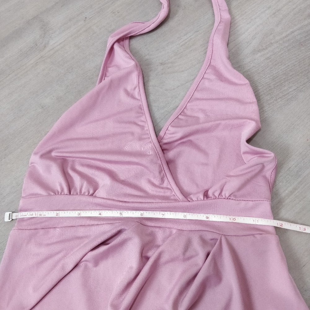 NWOT high slit faux wrap midi halter dress - Picture 7 of 12